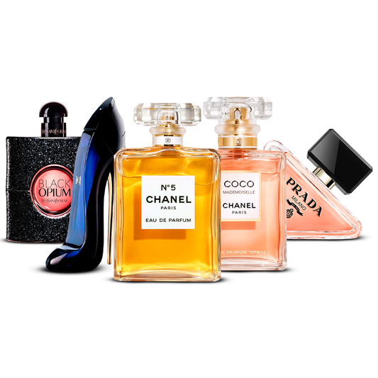 Set de 5 Perfumes – Black Opium, Good Girl, Chanel N°5, Coco Mademoiselle e Prada Paradoxe [100 ml ciascuno]