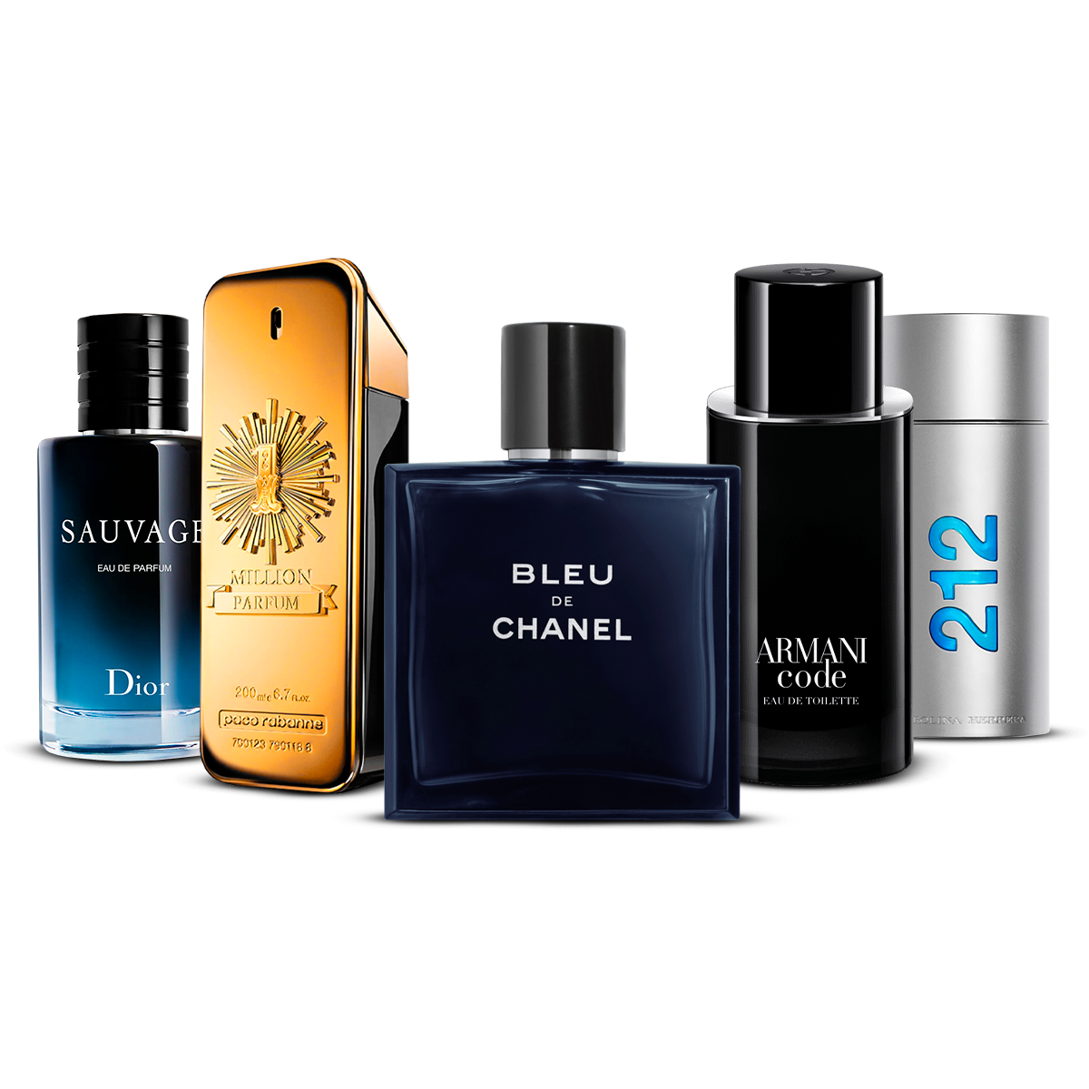 Set de 5 Perfumes   – Sauvage, 1 Million, Bleu de Chanel, Armani Code i 212 Men  [100 ml ciascuno]