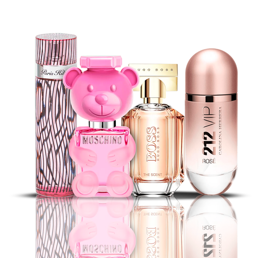 Set de 4 Perfumes | 212 VIP Rose + Moschino Bubble Gum + Hugo Boss The Scent + Paris Hilton 100 ml